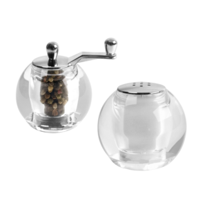 Acrylic Round Peppermill with Handle & Salt Shaker Set