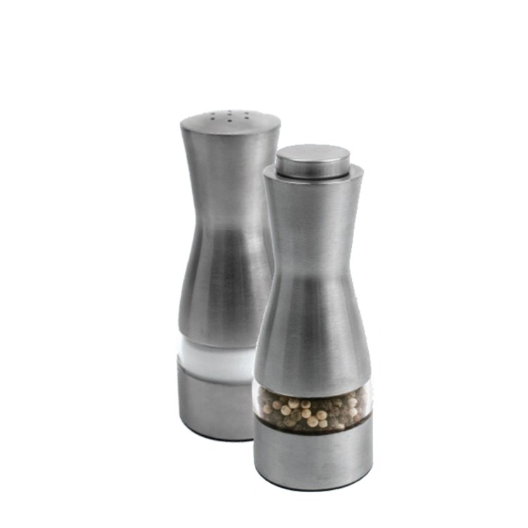 13.5cm/18cm tall Stainless Steel Peppermill Shaker Set