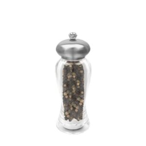 16cm tall stainless steel top & acrylic body peppermill / salt mill