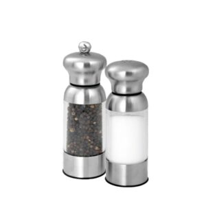 15.5cm tall SS top & base acrylic body peppermill salt shaker set of 2