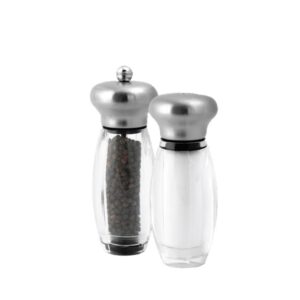 16cm tall stainless steel top & acrylic body peppermill salt shaker set of 2