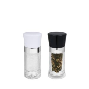 clear body black top peppermill & white top salt mill/shaker set