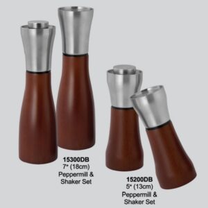 Cyrano Stainless Steel Top Beech Wood Body Pepper Mill & Shaker Set