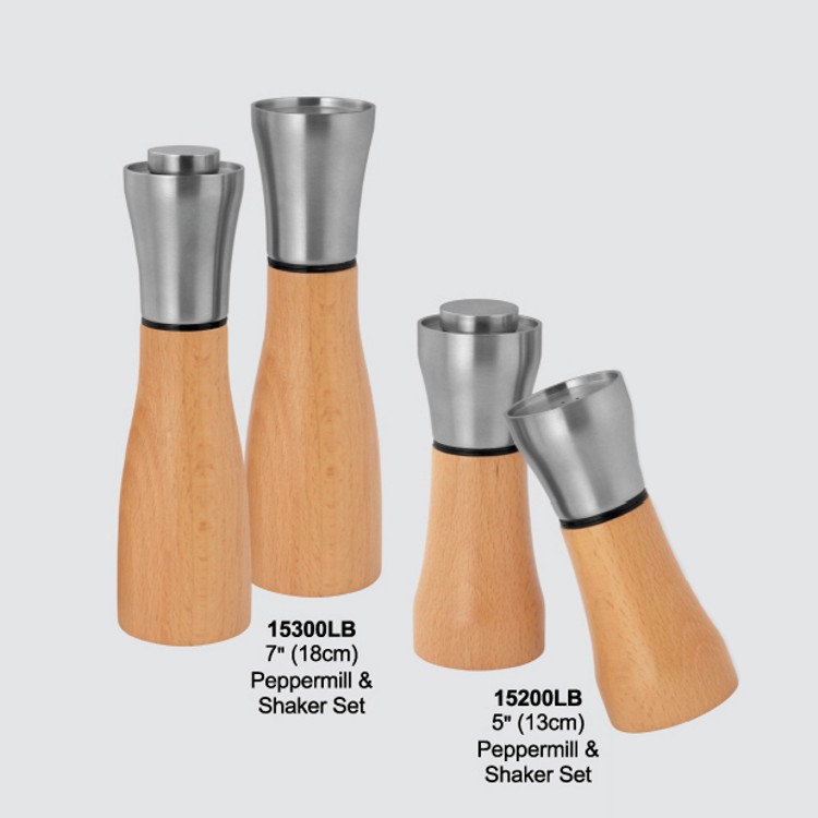 Cyrano Stainless Steel Top Beech Wood Body Pepper Mill & Shaker Set - Image 2