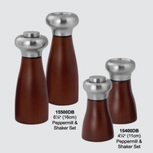 Tivoli Stainless Steel Top Beech Wood Body Pepper Mill Grinder & Salt Shaker Set