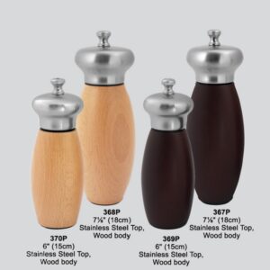 15cm/18cm tall Stainless Steel Top Beech Wood Body Pepper or Salt Grinder