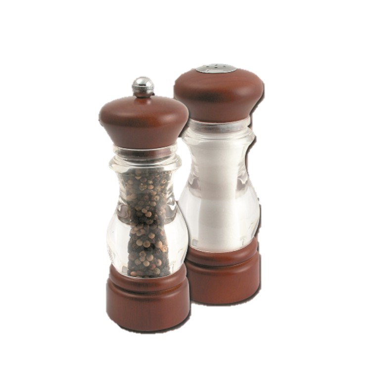 Beech Wood top & bottom Acrylic body Peppermill & Salt shaker set