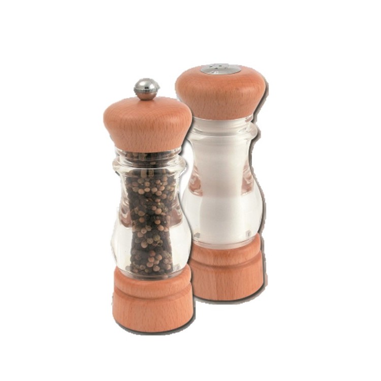 Beech Wood top & bottom Acrylic body Peppermill & Salt shaker set - Image 2