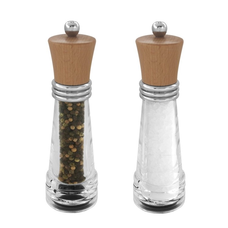 Lighthouse Beech Wood Top, Acrylic body peppermill or salt Shaker set - Image 2