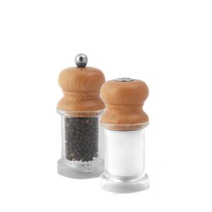 11.5cm/14cm tall Beech Wood Top, Acrylic body peppermill or shaker set