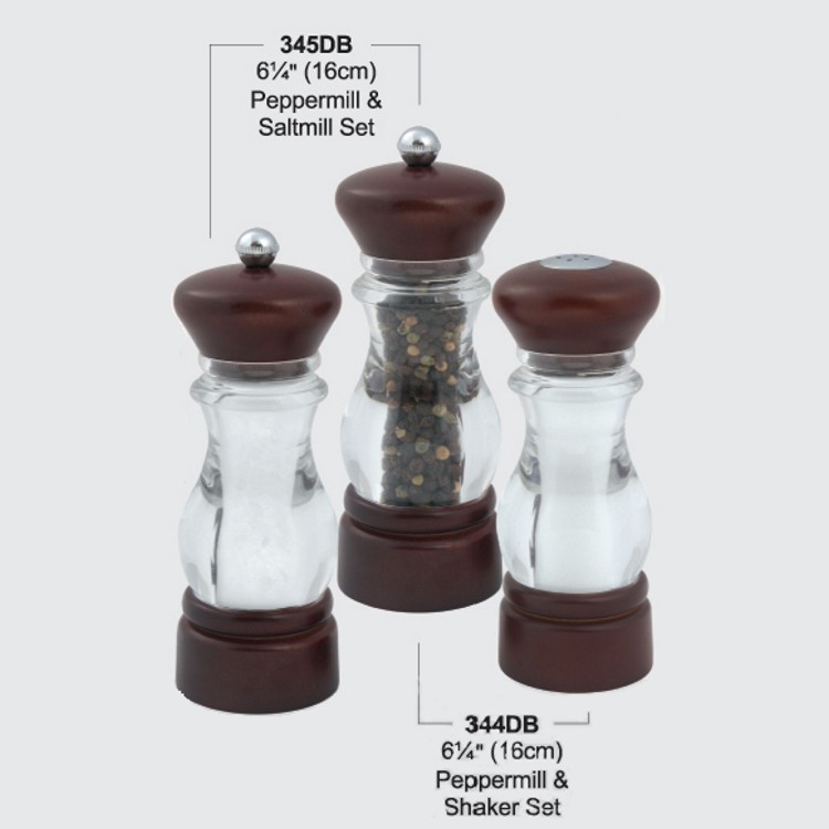 Beech Wood top & bottom Acrylic body Peppermill & Salt mill/shaker set