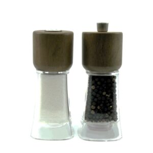 13cm Rubber Wood Top Acrylic Body Peppermill and Salt Shaker Set