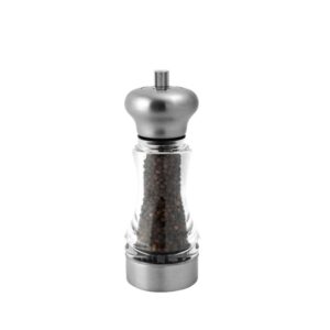 18cm tall stainless steel top & base peppermill and salt shaker combo;