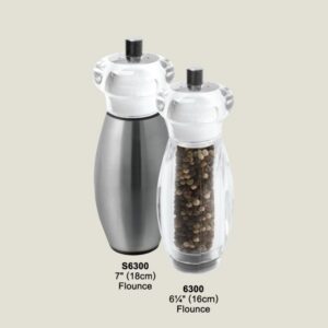 Flounce acrylic top & SS/acrylic body peppermill and salt shaker combo