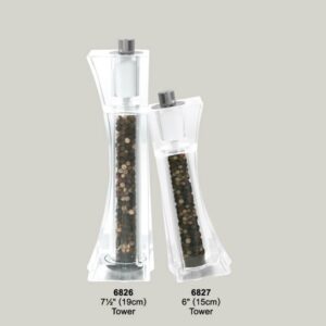 15/19cm tower shape acrylic body peppermill and salt shaker combo