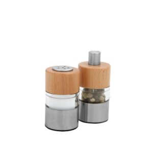 7cm tall Beech Wood Top & Bottom Pepper Mill & Salt Shaker Set