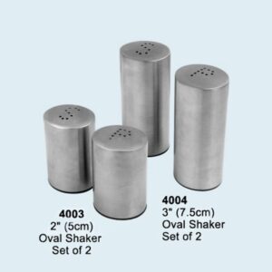 5/7.5cm tall oval stainless steel salt & pepper shakers set of 2